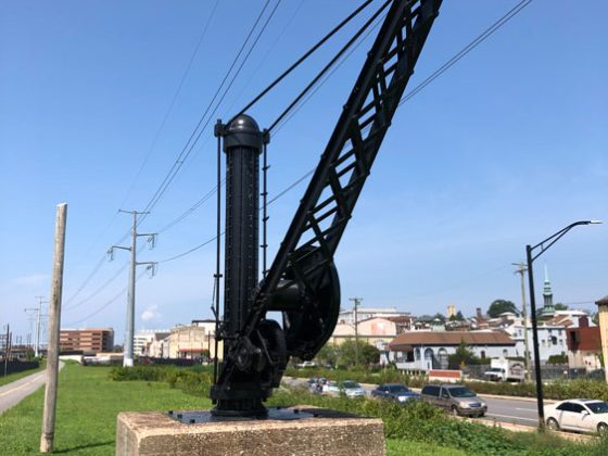 a restored historic hand-operated jib crane.
